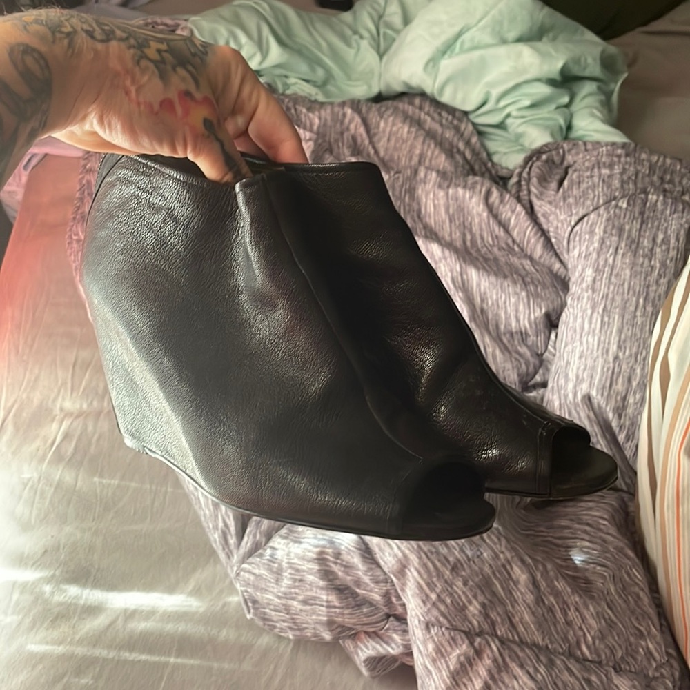 Black Heeled Booties With Open Toe - image 1